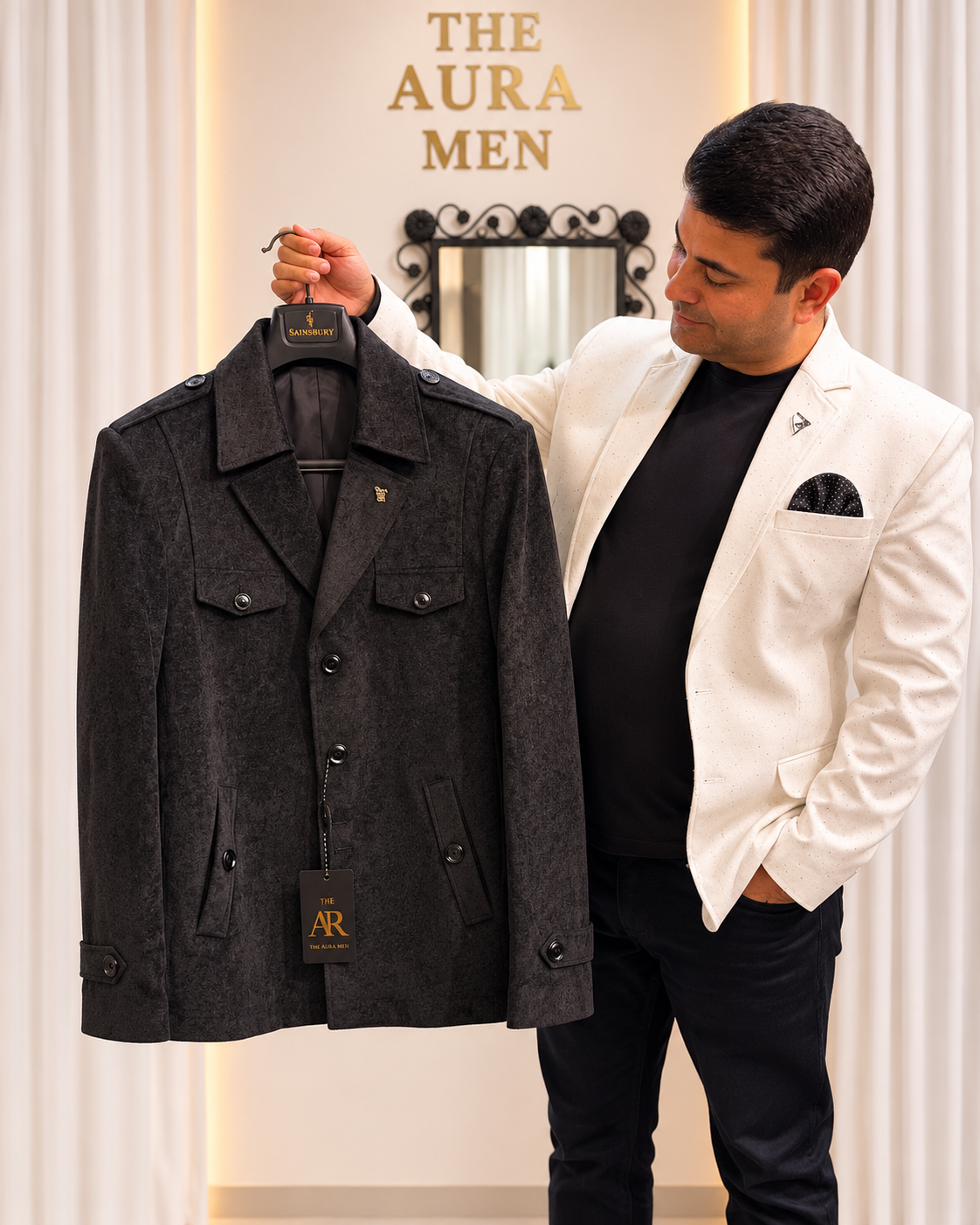 Premium Charcoal Black Textured Blazer