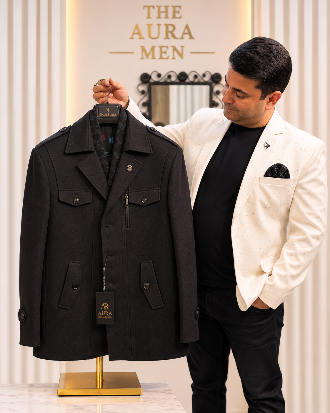 Premium Black Wool-Look Overcoat