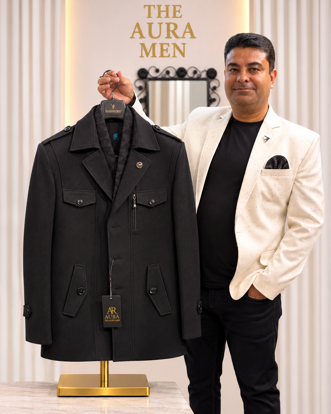 Premium Black Wool-Look Overcoat