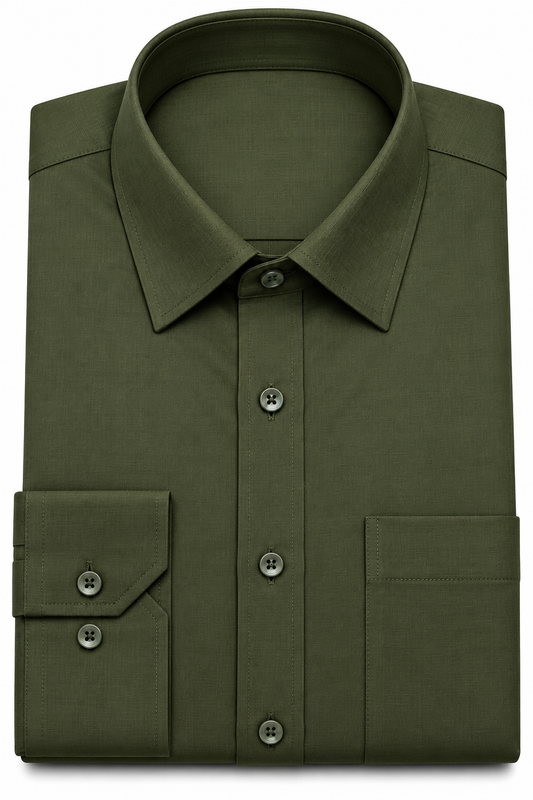 Olive Green Solid Formal Shirt