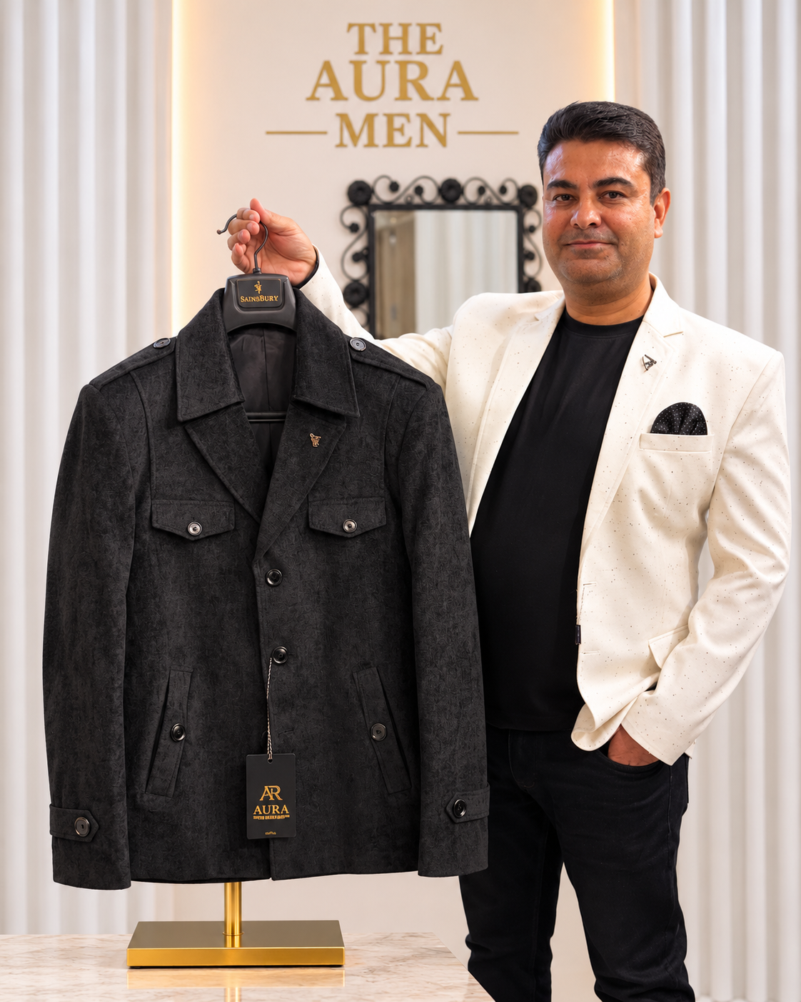 Premium Charcoal Black Textured Blazer